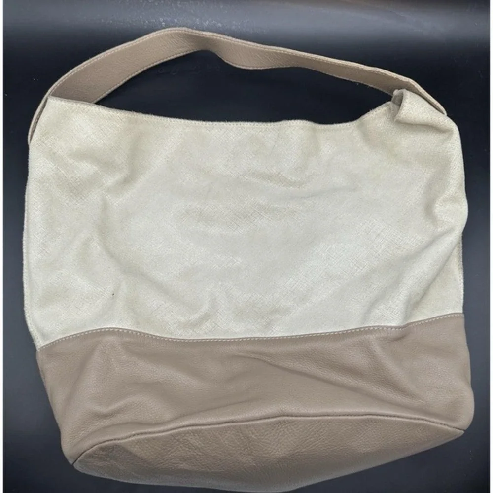 Innue Beige White Metallic Leather Hobo Bag Made in‎ Italy Large